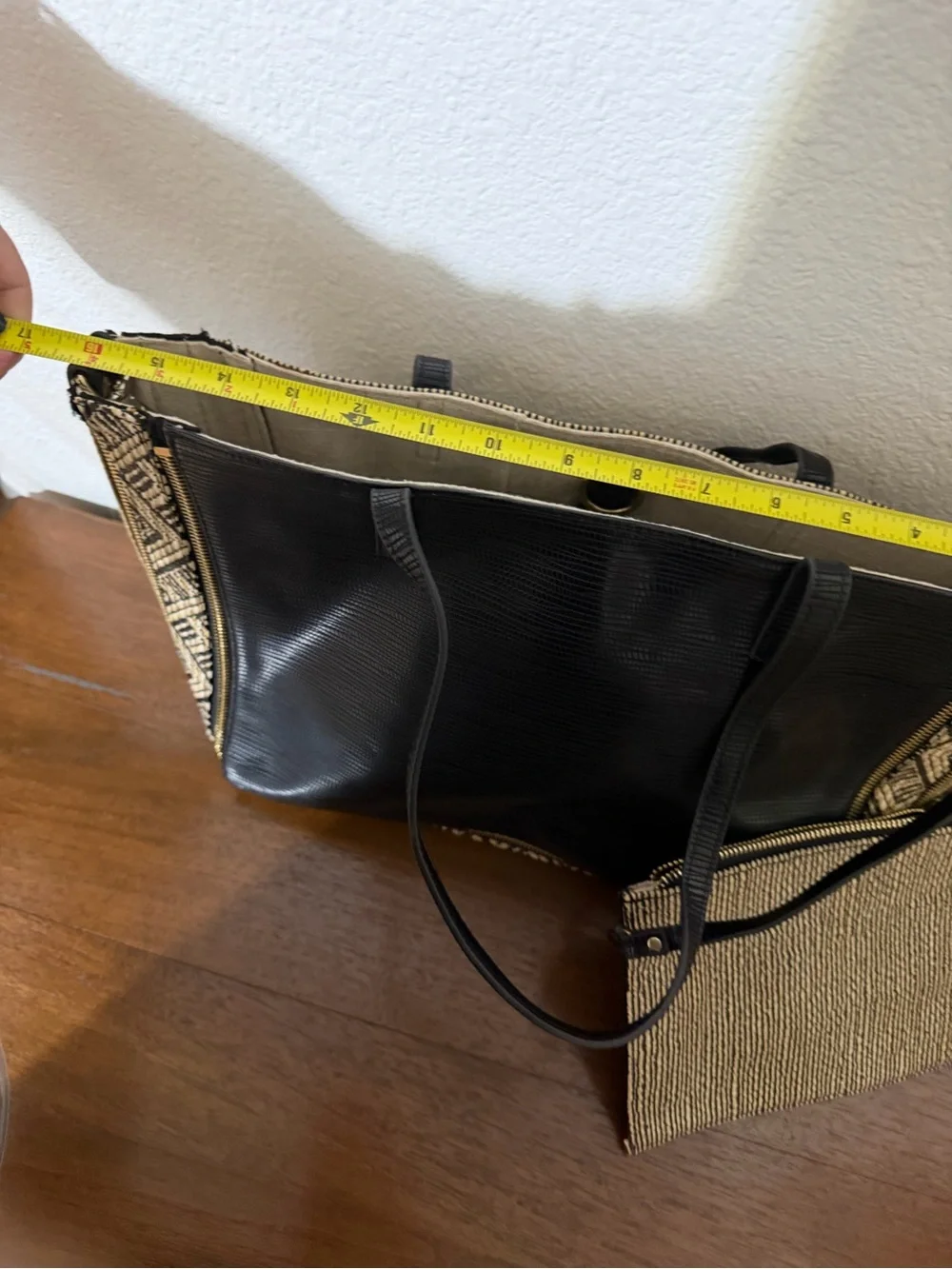Sondra Roberts Black and Tan Striped Tote with Removable Pouch